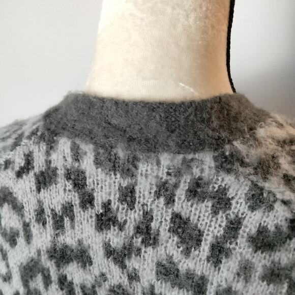 Lucky Brand Womens Sz S Grey Cheetah Print Long Line Open Front Duster Cardigan - Picture 9 of 9